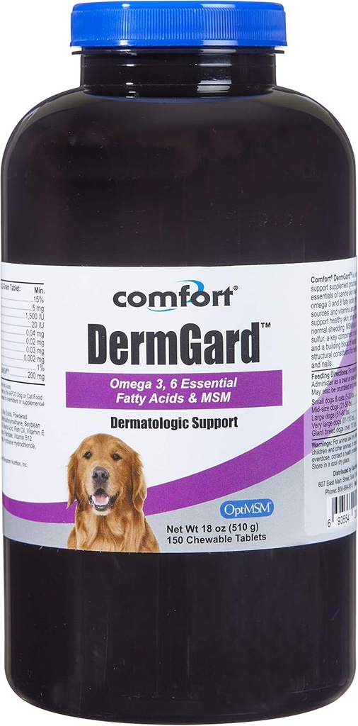 Kala Helse Comfort DermGard Hud og Coat Supplement for hunder, 150 greve, støtter sunn hud, skinnende og reduserer overdrevet shedding, inneholder MSM, fiskeolje og omega 3, 6 og 9 essensielle fettsyrer