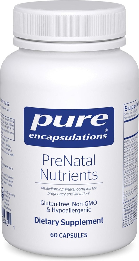 Encapsulacións puras Nutrientes prenatais - para o embarazo e Lactación - Axudas Enerxía e Desenvolvemento do ADN * - con Folato, Choline & Ferro - Gluten Free & Non-GMO - 60 cápsulas