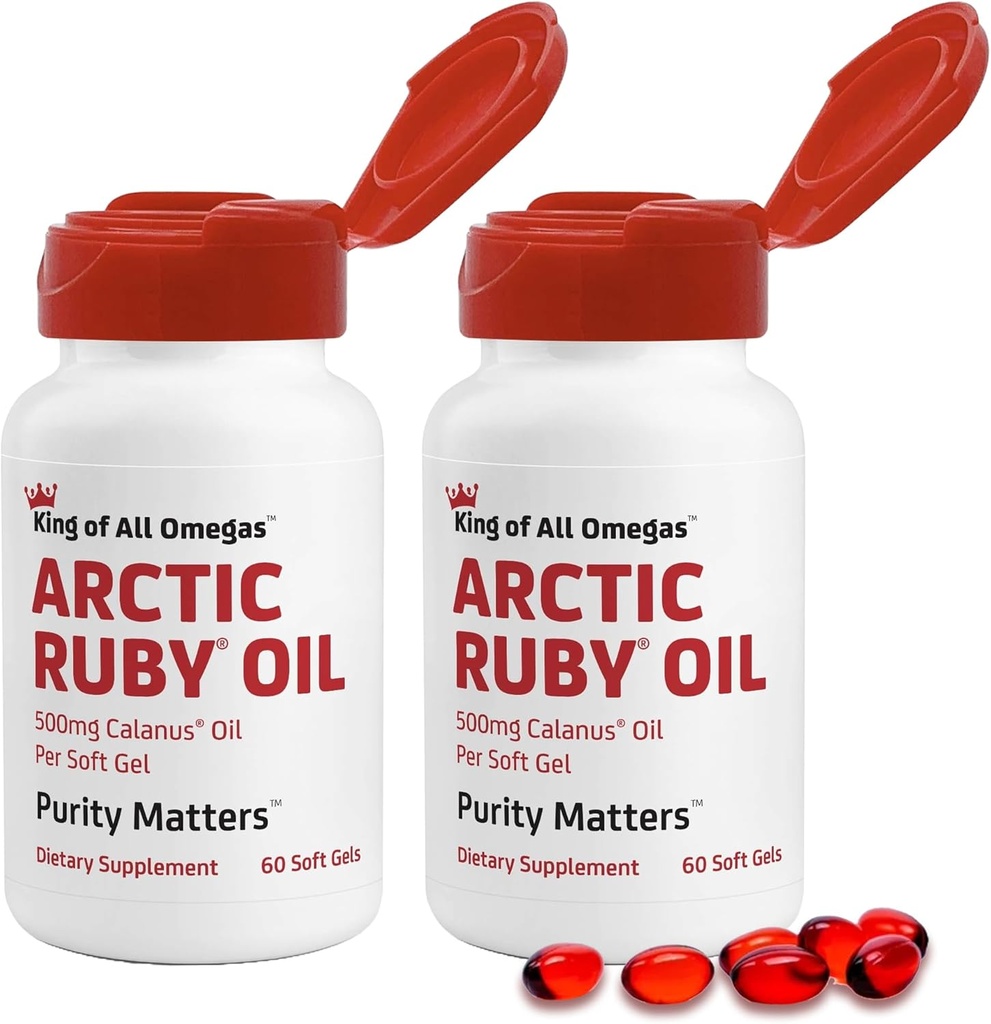 Petroli de Ruby Àrtic - Omega 3 suplementaris amb Astàxanthi 2mg - Conté Sysen Fatty Actrids i antioxids - ajuda al cor, el cervell, l' ull, l' aparença, el conjunt de sanitat - 60 Softlis (2 paquet)