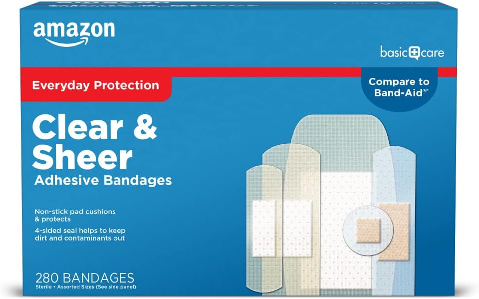 Basic Care Sheer a Clear Adhesive Bandages Family Variety Pack, First Aid and Wound Care Supplies, Souřazené velikosti, 280 Počet
