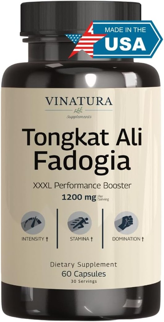 Tongkat Ali Fadogia Agrestis - 1200mg, Förbättrad med Nitric Oxide Booster Supplement, Longjack Tongkat Ali för män, *USA Made and Tested*, 60 kapslar