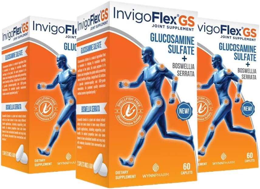 INVIGOFLEX Glucosaminesulfaat (Shellfish Free, Sodium Free & Vegetarian Safe) Niet GGO, Glutenvrij - met Boswellia Serrata - Premium Joint Supplement GS - 3 Pack