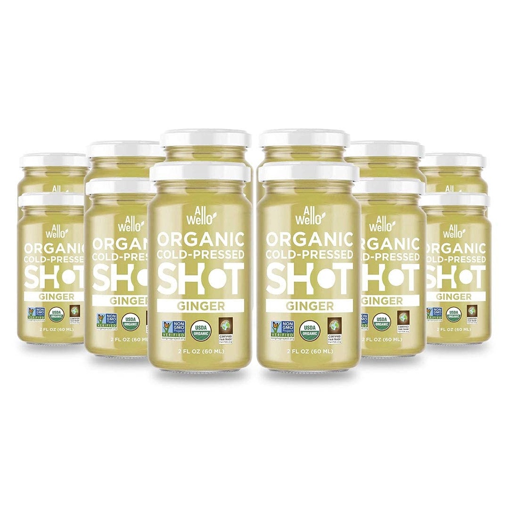 ALLWELLO Cold-Pressed Ginger Shot, 60 mL, USDA Organic Immune Booster with Natu-RAL | 12 Units per case (12 Pack)