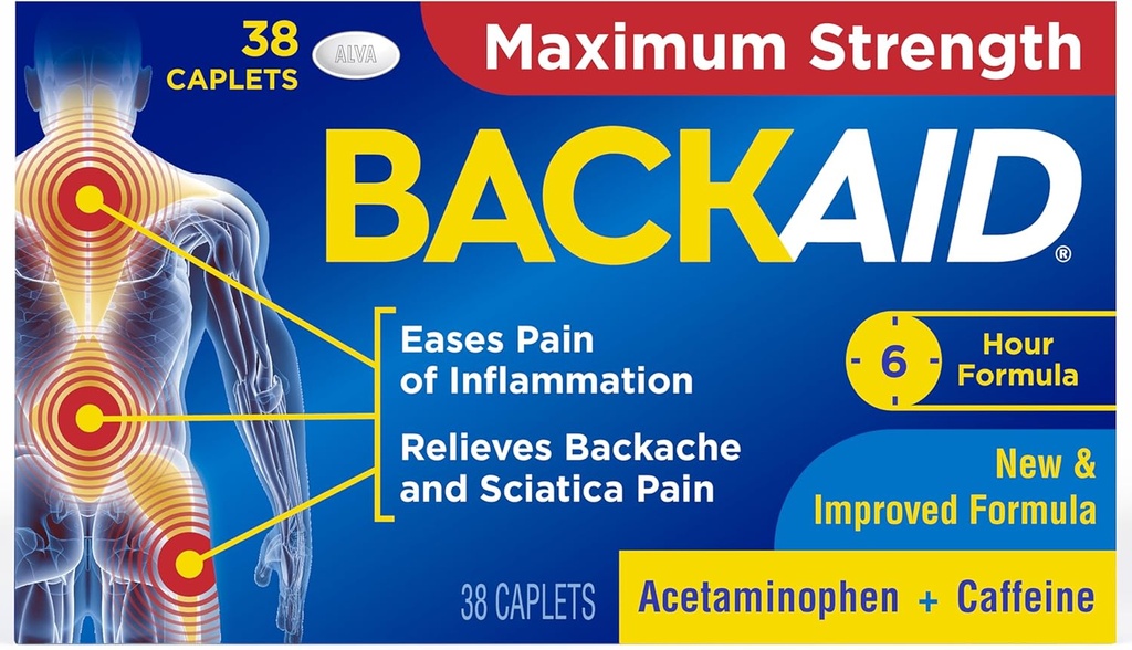 Kekuatan Backaid Maximum Aspirin-Free Pain Relief dari Backache, Sciatica dan Leg Pain, Kombinasi Kuat, Formula Jam-6-38