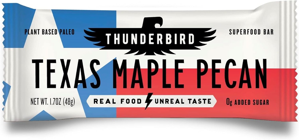 Thunderbird Bars Snack, Gluten-free with Protein, Real Food, Galen Paleo Non-GMO, no uper, Texas Mapel Pegan Favor (12 เคาน 1.7 Oz. Bars)