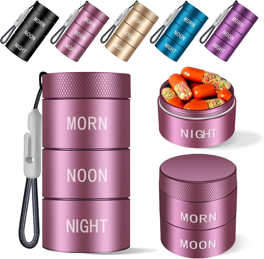 铝合金防水药剂组织者 一天3次,Moisture Proof Metal Pill Case, Small Daily Pill Holder for Purse, 便携式旅行药剂盒容器以持有维生素,Med, Suppers [Rose Gold]