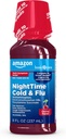 Basic Care Nighttime Cold & Flu Daxili Syrup, Ağrı Reliever, Rəyahət, Cough Suppressant, Antihistamin, Cherry , 8 fl oz (Paket 1)
