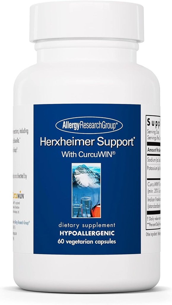 过敏性研究小组 Herxheimer Support - Turmeric Boswellia 补编,配有 CurcuWIN, Curcuminoids 和纯 Boswellia 提取供女性和男性使用,解毒和清洁剂 Support - 60 蔬菜卡普尔