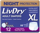LivDry XL Overnight Diapers Dewasa untuk Perempuan dan Pria, Incontinental Underwear, X- Large, 12- Pack