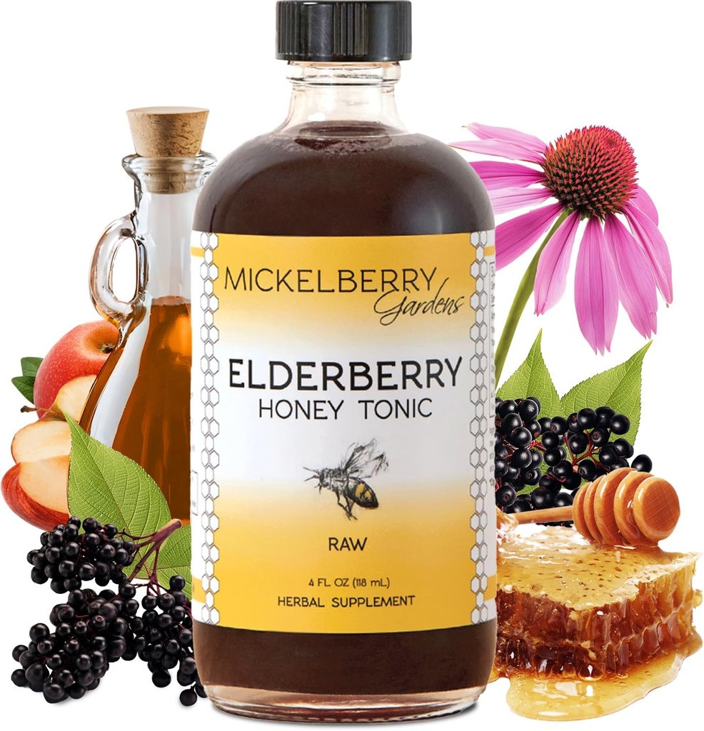 Mickelberry Gardens Elderberry Honey Tonic, Sambucus Syrup, Чорний Elderberry - Immune підтримка для дорослих і дітей (4 Ounces)