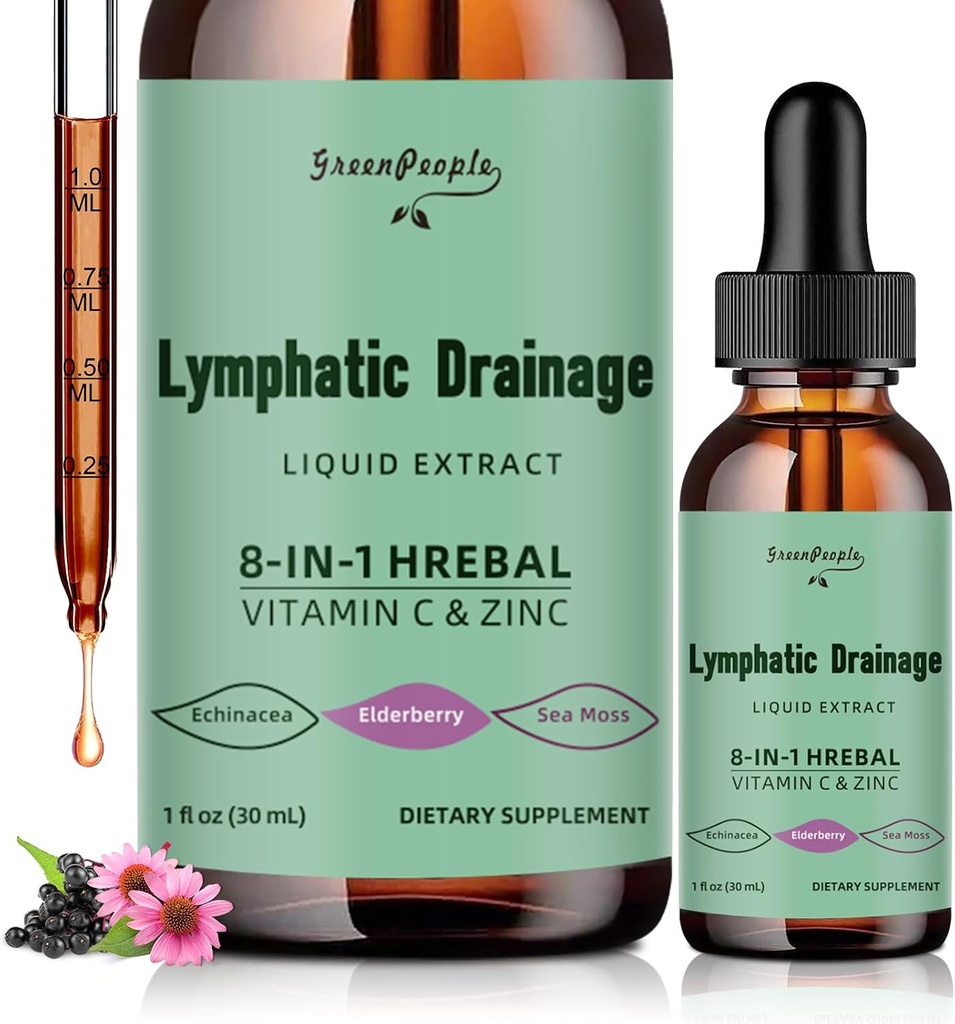 EuOPERL Lymphatic Drinages - 10 en 1 Lymphatic Neteja suplementari w/Echinacea, Cuekers i Burdod Root - Imundane Support, neteese & Detox - evacuació avançada Absions, no-GMO (1 fl oz, 2)