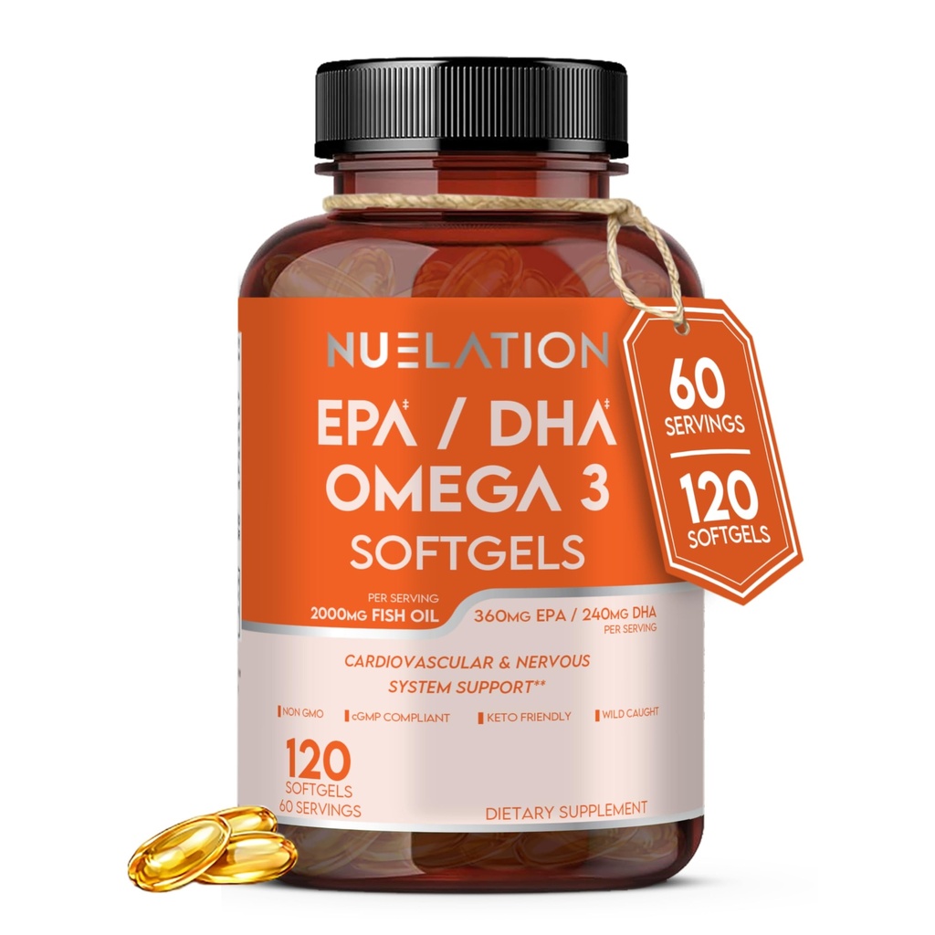 Omega 3 Fish Oil 2000mg. Fish Oil Omega 3 Supplements to Support Heart Health, Brain Functions and Cardiovascular System - Non-GMO, Gluten-Free & Keto-Friendly - 60 Servings, 120 Softgels