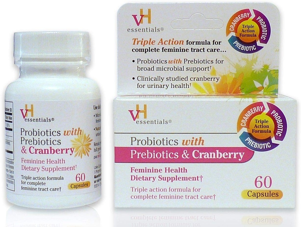 vH Essentials Probiotics med prebiotika och kranberry Feminine Health Supplement - 60 kapslar 1-Pack