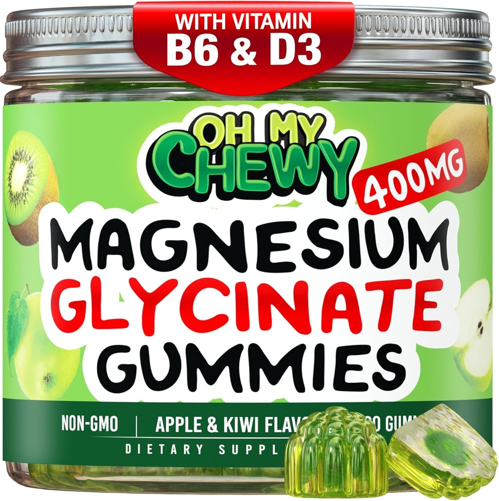 Center-Filled Magnesium Glycinate Gummies 400MG - High Absorption for Kids, Teens &amp; Adults - supplement for sleep, cool & Muscle chillation with B6 & D3 - Gluten Free ' Vegan Friendly - 60 count