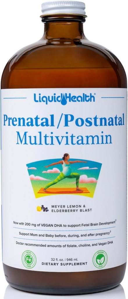 LIQUIDHEALTH Prenatal / Posnatal Multivitamin Women 's Multivitamin - Pra & Postnatal Vitamin for before, During, After Pregnancy - Made in USA, Vegan, Sugar- Free, Non-GMO (32 oz)