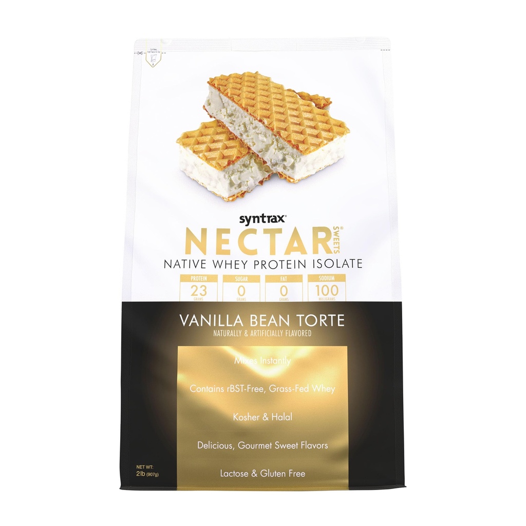 Syntrax Nutrition Nectar Sweets, Whey Protein Isolate, Vanilla Bean Torte, 2 lbs, Real Vanilla Bean Specks