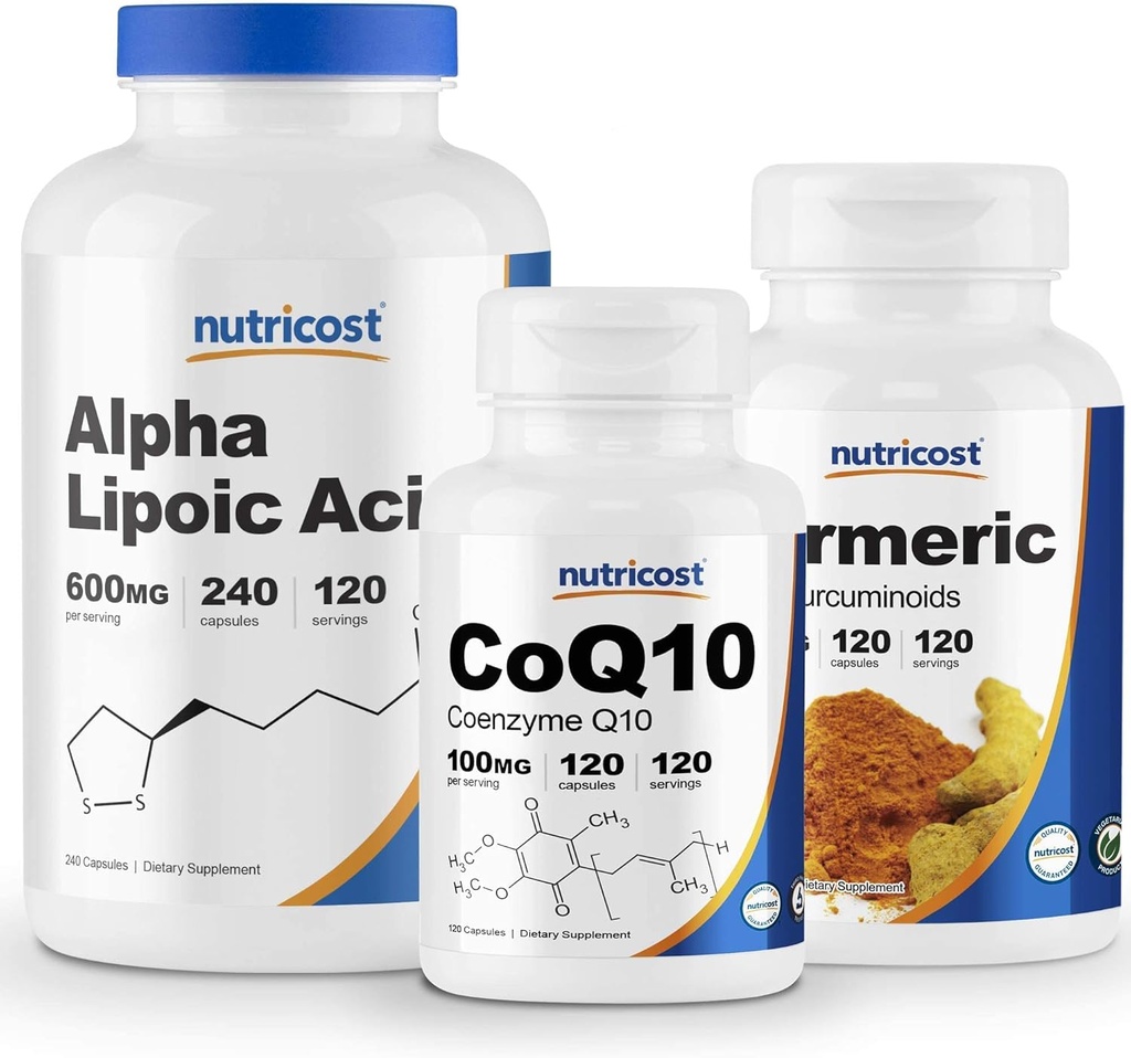 Nigriost Alpha Liporic Aident 600mg, 240 Caps & CoQ10 100mg, 120 Caps & Turmeric 500mg, 120 Caps with ไบโอเปริน