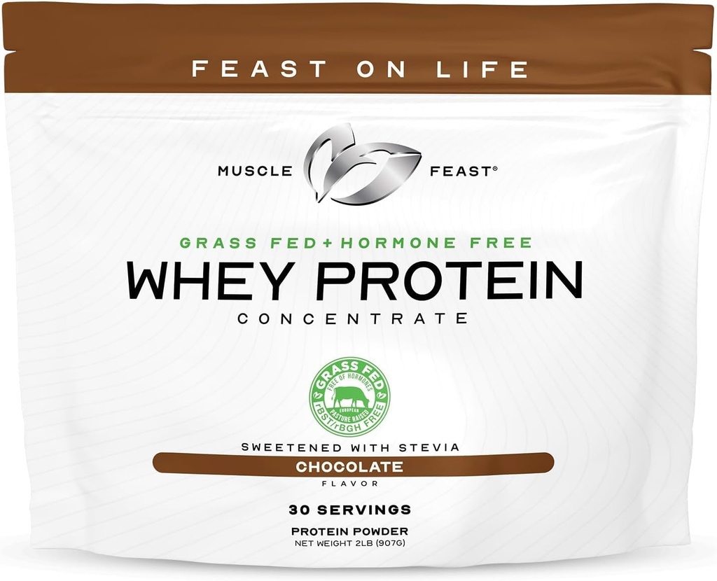 Muscle Feast Grass-Fed Whey Protein Concentrate Powder, All Natural, Hormona Free Pasture Raised Whey Protein Powder for Women & Men, Clean, Non-GMO & Gluten Free Whey Concentrate - Chocolate, 2lb