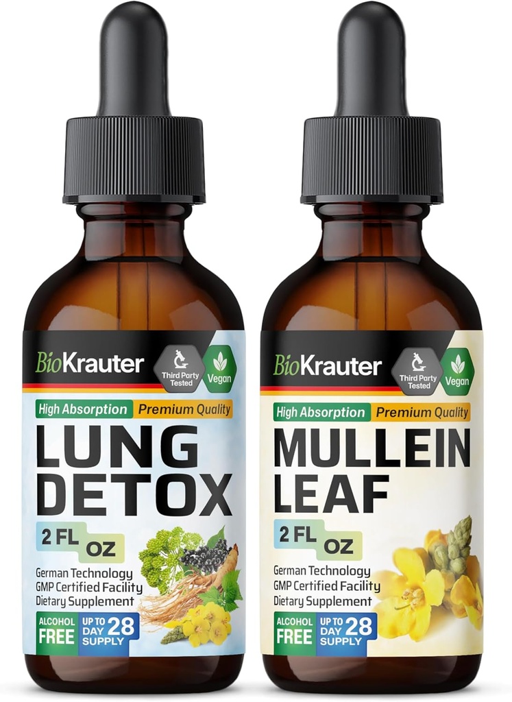 BIO KRAUTER Lung Detox Tinkture 2 Fl. Oz. & Mullein Tincture 2 Fl. Oz.