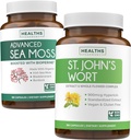 Sea Moss & St. John's Wort (2-fornecimento de mês) Mood Moss Blend - Orgânica Irish Sea Moss - Raw Vegan Suplemento (180 Caps) & St John's Wort com poderoso 900mcg Hypericin Vegan Non-GMO (180 Cápsulas)