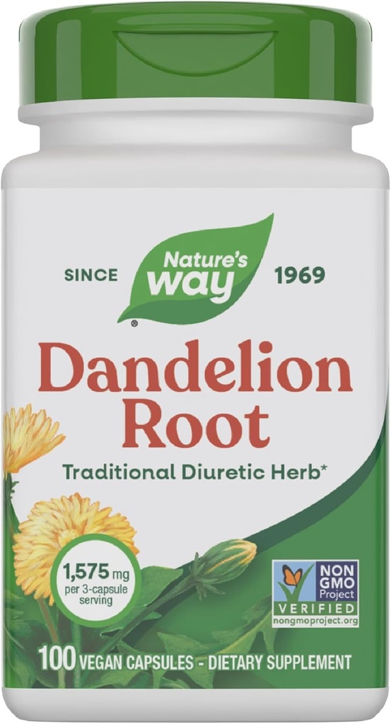 Nature 's Way Mælkebøtte Root, Traditional Diuretic Herb *, Vegan Mælkebøtte Root Capsules, 100 Greve (Packaging May Vary)