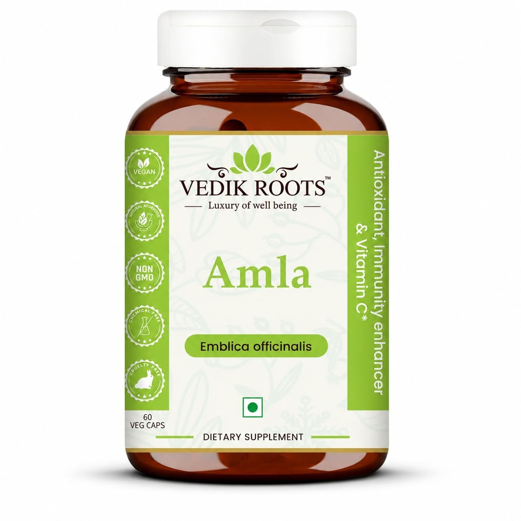 Amla Capsules 100% Organic Immunity Enhancer Natural Source of Vitamic C Herbal Supplements (60 Capsules) (Pack of 1)