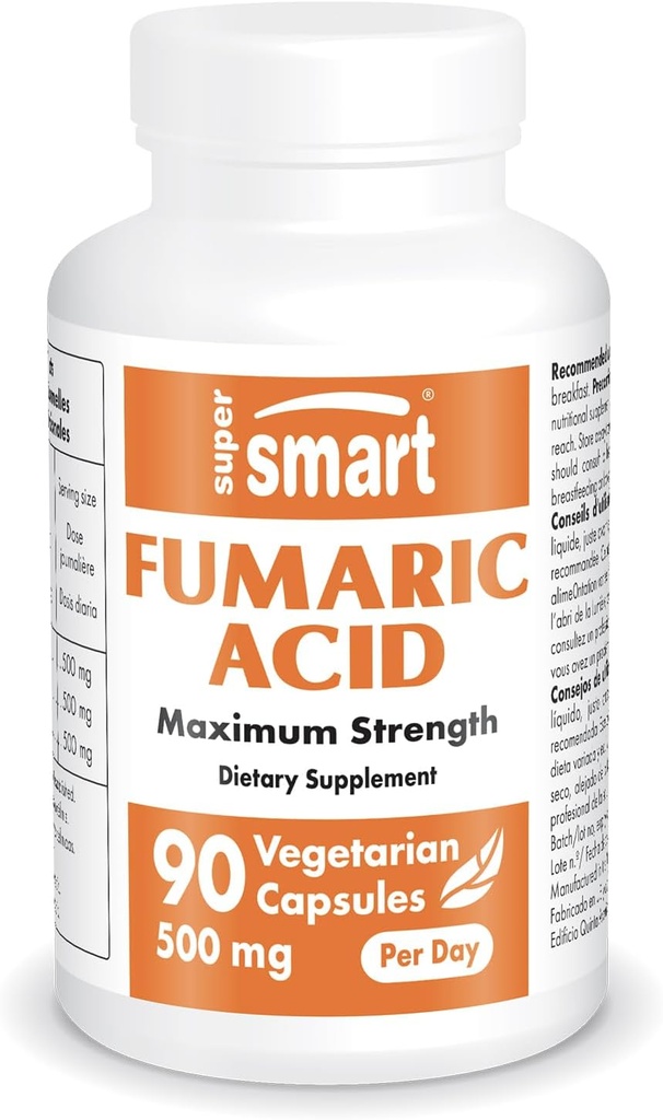 Supersmart - Fumaric Acid 500mg per Day (Maximum Strength) - Natural Supplement | Non-GMO & Gluten Free - 90 Vegetarian Capsules