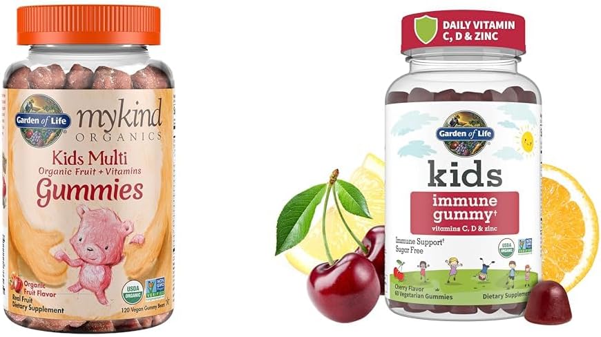 Garden of Life Organics Kids Gummy Vitamins - Fruit - Certified Organic, Non-GMO & Vegan & Kids Immune Support Gummies with Vitamin C, D as D3 & Zinc