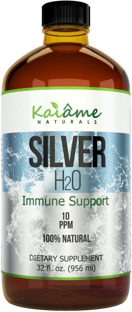 Kaiame Naturals Colloidal Silver, Ionic Silver Solution, 10 PPM, Large 32 oz Glass Bottle, Natural Immune Support Supplement, Säker för vuxna, barn och husdjur