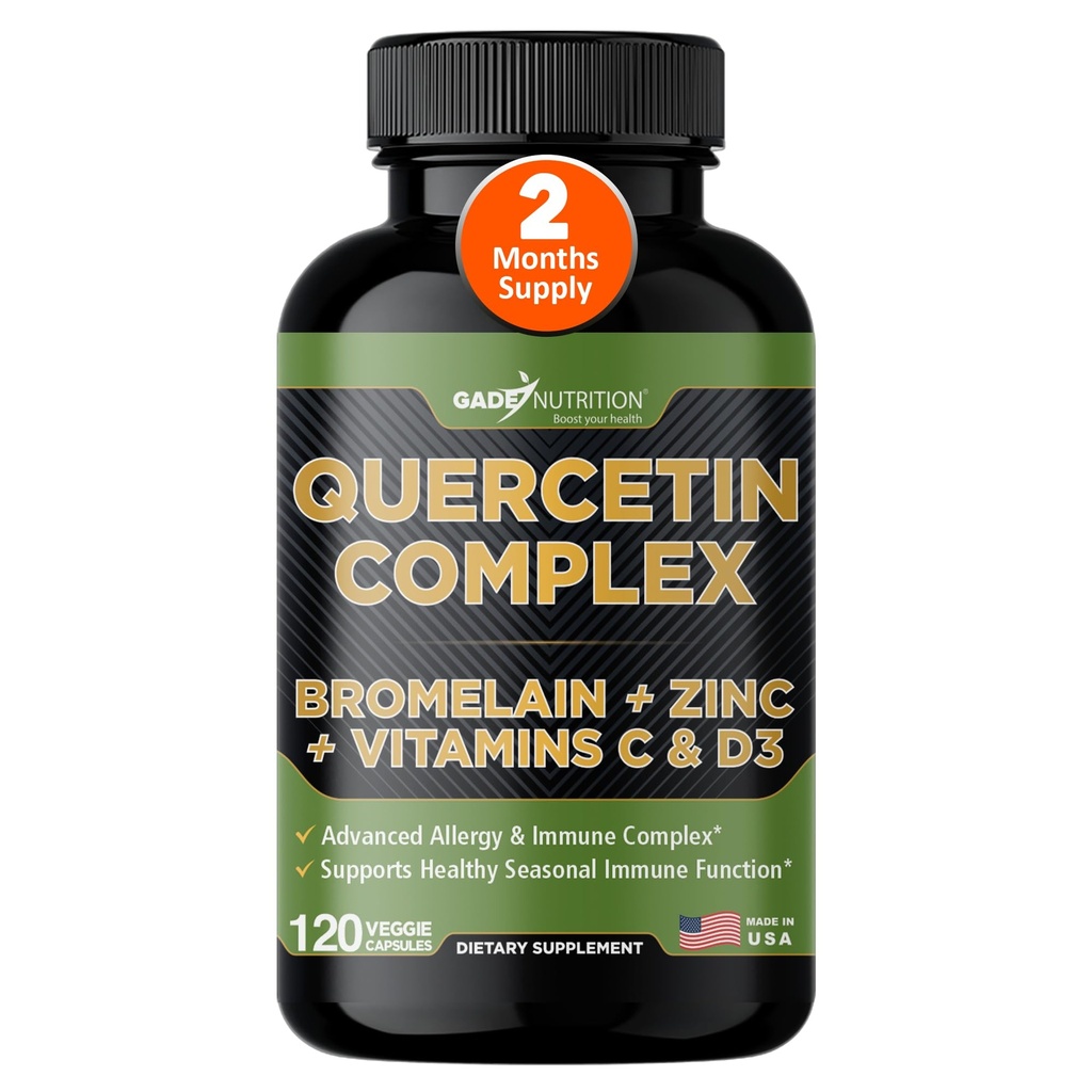 Gade Nutrition Organic Quercetin with Bromelain Vitamin C and Zinc | Immune Support Supplement Quercetin 500mg Capsules | Bioflavonoids Made in USA Third Party Tested