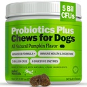 Deley Naturals Probiotics Plus Chews for Dogs - Gut Health Supplement with 5 Billion CFU's & Digestive Enzymes - Prebiotics for Dog Allergies, Diarrhea & Yeast - 90 Count Pumpkin Flavor Made in USA
