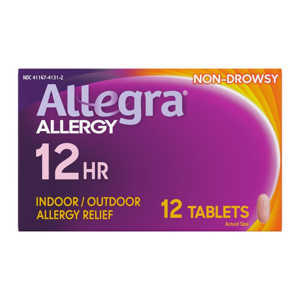 Allegra Adult 12-Hour Allergy Relief Tablets, Non-Drowsy Indoor and Outdoor Allergy Medicine, 60 mg Fexofenadine HCI Antihistamine Pill, 12-Count