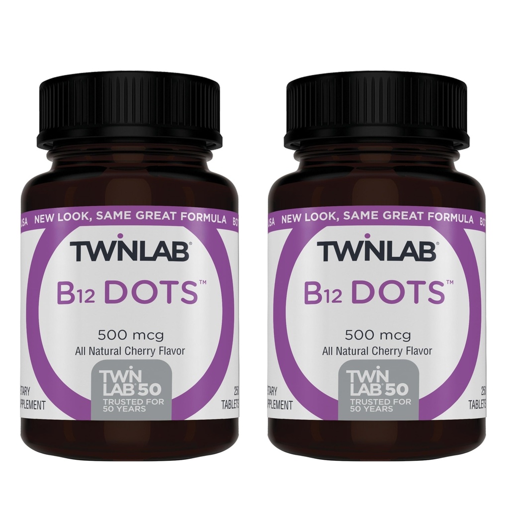 Twinlab B-12 Dots - Energy Production Support Supplements with Vitamin B12-500 mcg, 250 Tablets (2 Pack)