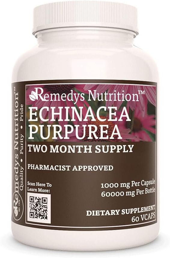 Remedy's nutrition Echinacea | 1,000 mg, 60 Vegan Capsules Herbal Dietary Supplement | Two Month Supply