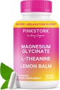 Pink Stork Magnesium Glycinate, L-Theanine, Lemon Balm - Melatonin-Free Magnesium for Sleep Support - Natural Calm and Relaxation - 90 Capsules