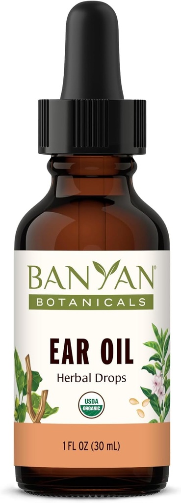Banyan Botanics Ear Oil – 有机草药油 Ear Drops with Ashwagandha and Garlic – 抚慰和安抚 Ears – 1 oz – 非 GMO 可持续来源 Vegan