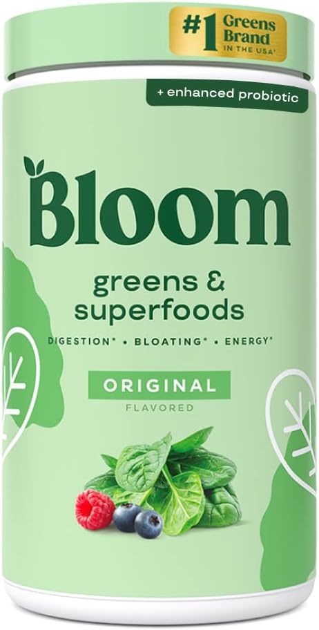 Bloom Nutrition Superfood Greens Powder, Enzimi Digestivi con Probiotici e Prebiotici, Salute Gut, Bloating Relief per le donne, Chlorella, Green Juice Mix with Beet Root Powder, 60 SVG, Original