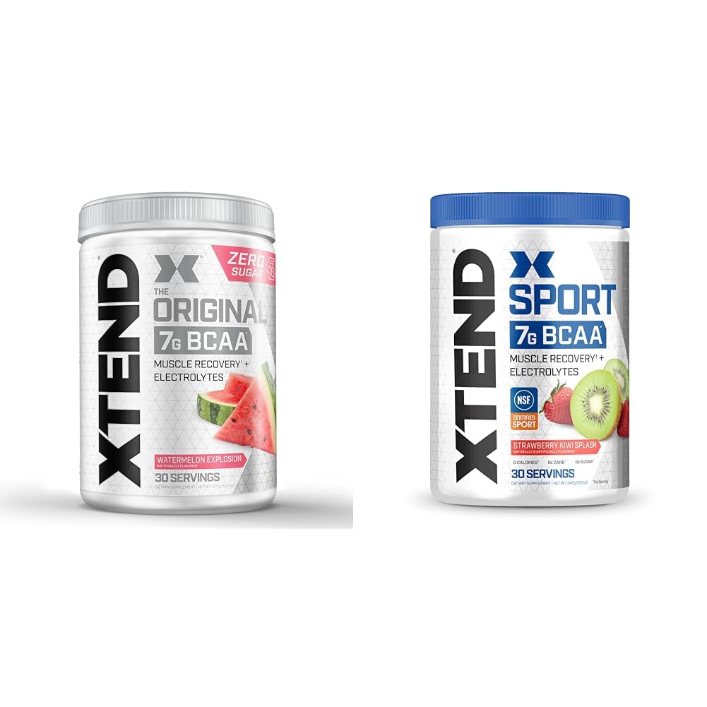 XTEND Original BCAA Powder Watermelon Explosion & Sport BCAA Powder Strawberry Kiwi Splash - Electrolyte Powder for Recovery & Hydration with Amino Acids - 30 Servings