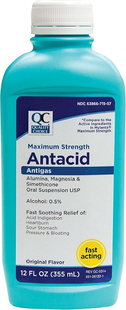 질 선택 최대 힘 Antacid Antigas 구두 중단, 본래 풍미 - 12 Oz