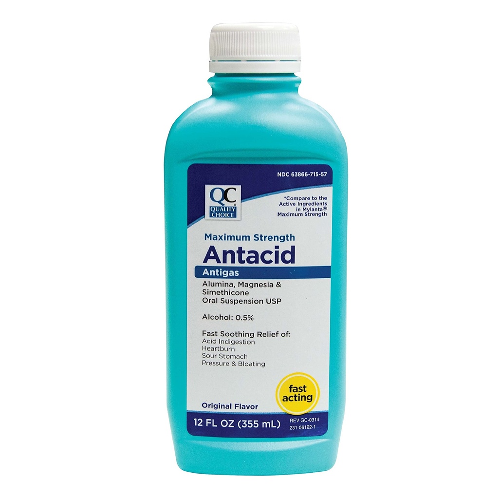 Quality Choice Maximum Strength Antacid Antigas Oral Suspension, Original Flavor - 12 Oz