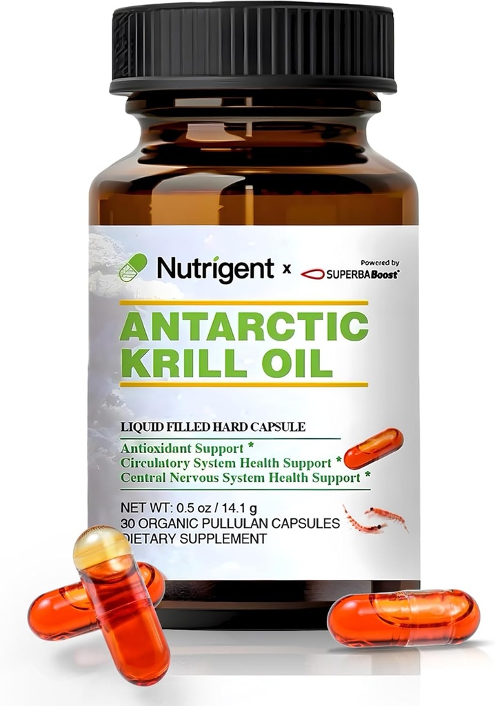 Antarctic Krill Oil 350 mg, Liquid Filled Organic Capsules, Omega-3 EPA, DHA, Astaxanthin and Phospholipids supplement, Support Heart, Brain ' Joint Health, No Fishy Aftertaste, 30 count