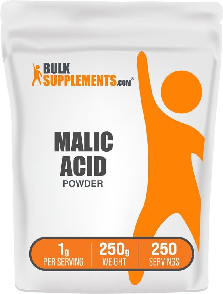 BulkSupplementments.com Prášok kyseliny malitej - kyselina L-jablčná, Diétny doplnok - potravinárska trieda, čistá a bezlepková, 1g naserving, 250g (8,8 oz) (dávka 1)