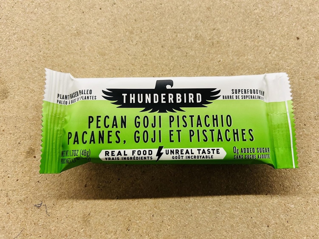 Thunderbird Bars Energy Snack, Gluten-Free with Protein, Healthy Real Food, Vegan Paleo Non-GMO, No Added Sugar, Pecan Goji Pistachio Flavor (12 Count, 1.7oz. Bars)