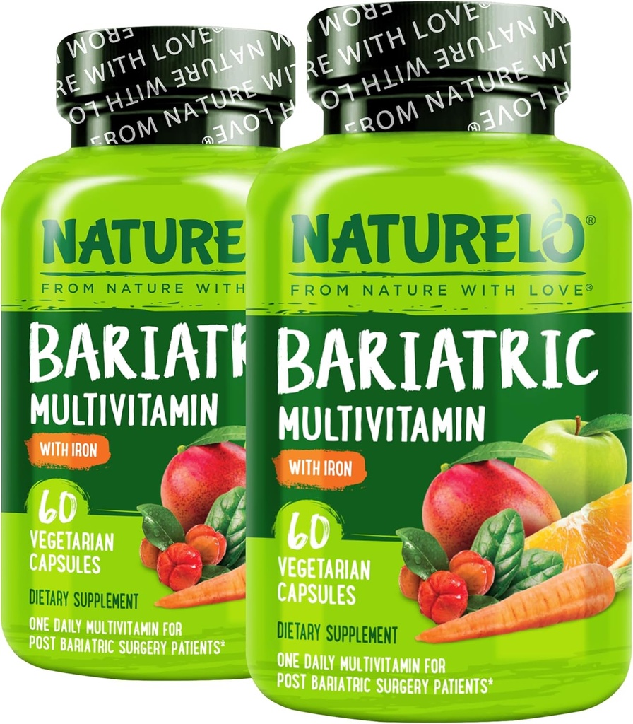 NATURELO Bariatric Multivitamin - Un diari amb Iron - suplementari per Post Gastric Bys Surgery Pacients - El menjar natural Nutrition - 60 Vieggie Capsles (Pack of 2)