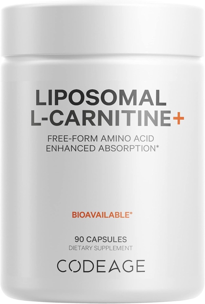 Codeage L-Carnitina lipossomal+ Suplemento - 500 mg L-Carnitina L-Tartarato por Serviço - Form Aminoácido - Carnitina - Entrega lipossômica - Vegan, Não-GMO, Gluten-Free - 90 Cápsulas