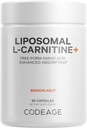 Codeage Lipomal L-Carnitine + Suplement - 500 mg L-Carnitine L-Tarcracking per Serving - Free- Form Amino Acid - Carnitine - Pengiriman Lipomal - Vegan, Non-GMO, Gluten- Free - 90 Capsules