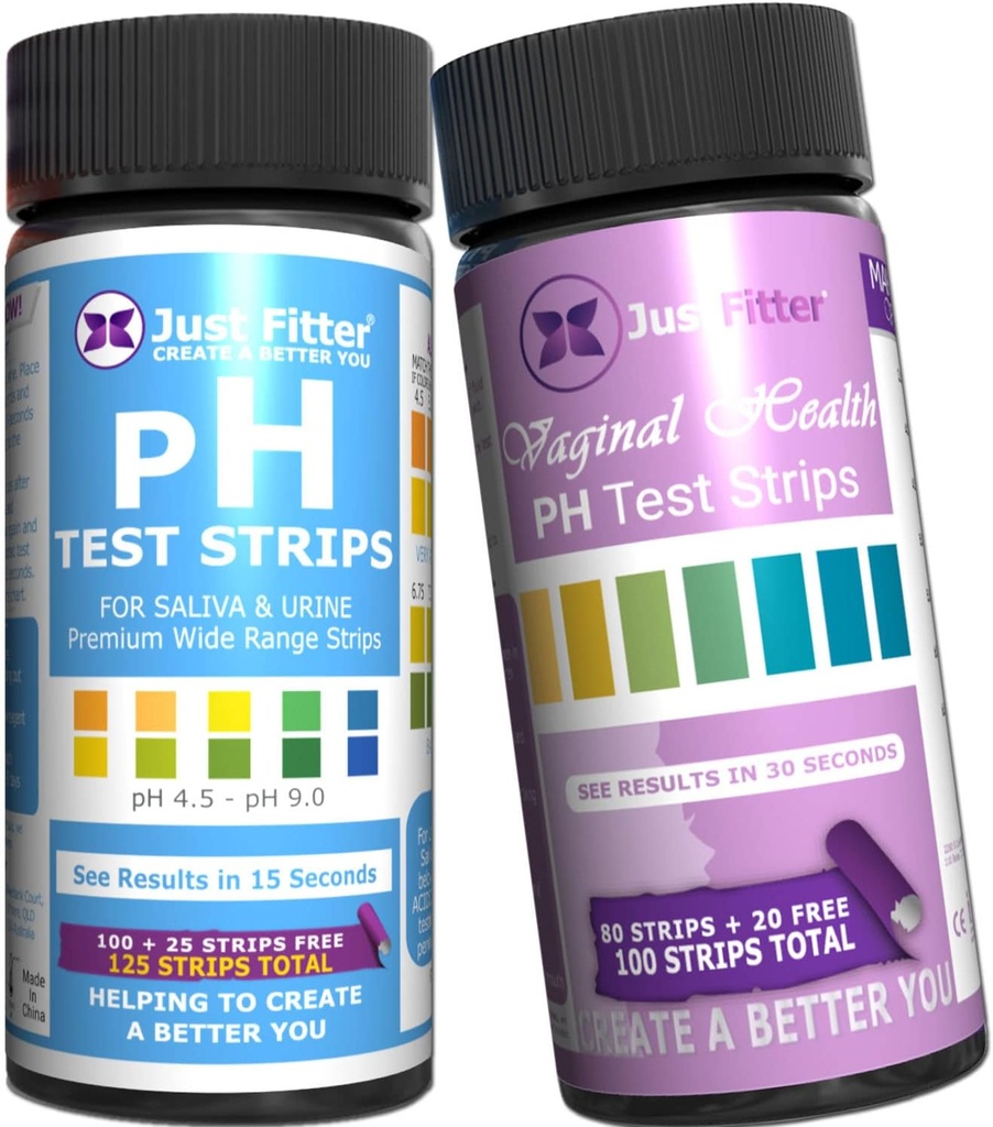 Just Fitter Women's Body and Vaginal pH Bundle. Accurate pH Strips for Urine, Saliva, and Vaginal pH Balance. Simple Fast Testing Solution for Complete Body Wellness.