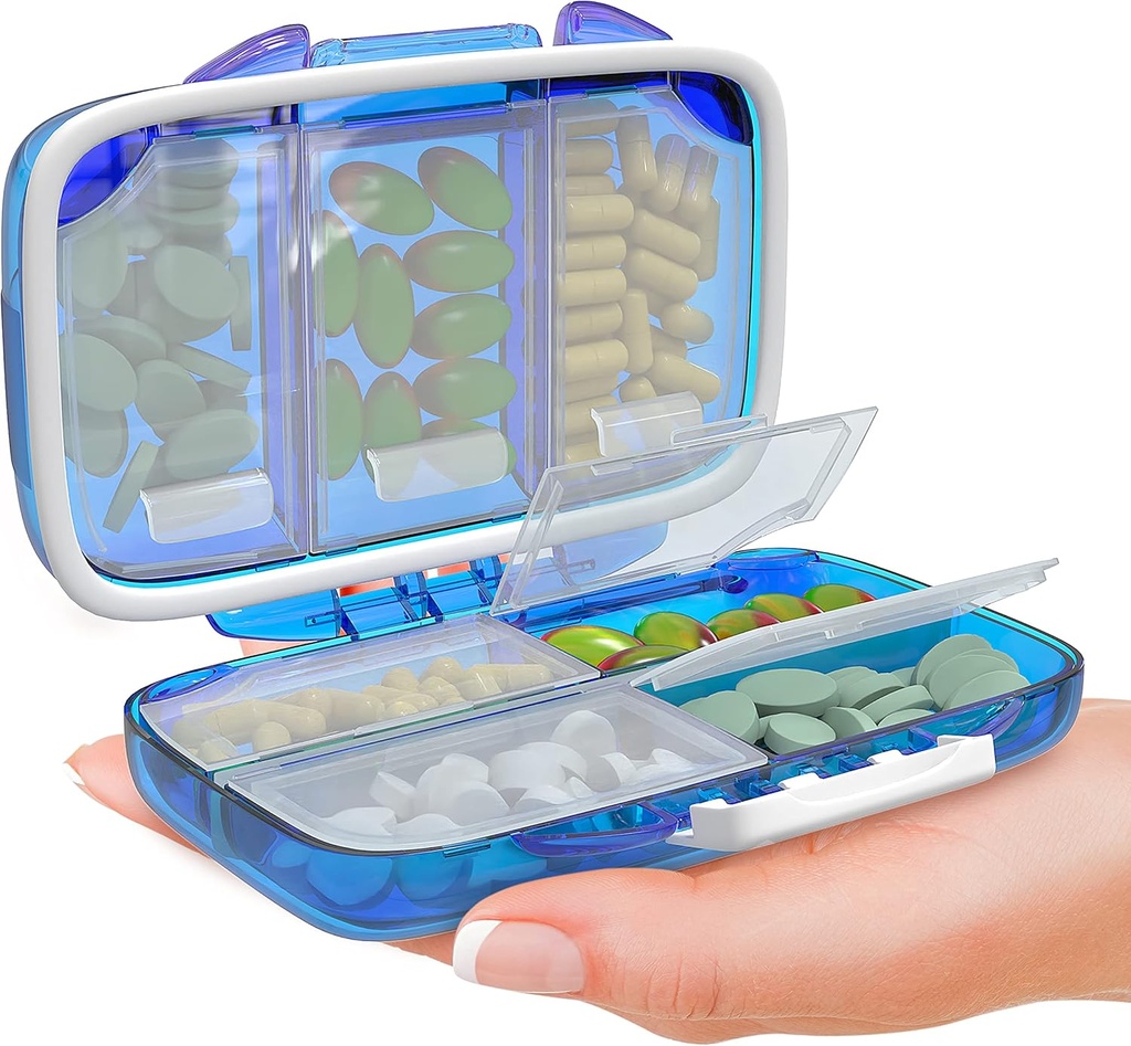 Organisateur de pilules de voyage - Porte-vitamine portable à l'épreuve de l'humidité avec 7 compartiments, étui de supplément compact pour la trousse de médecine essentielle de Purse