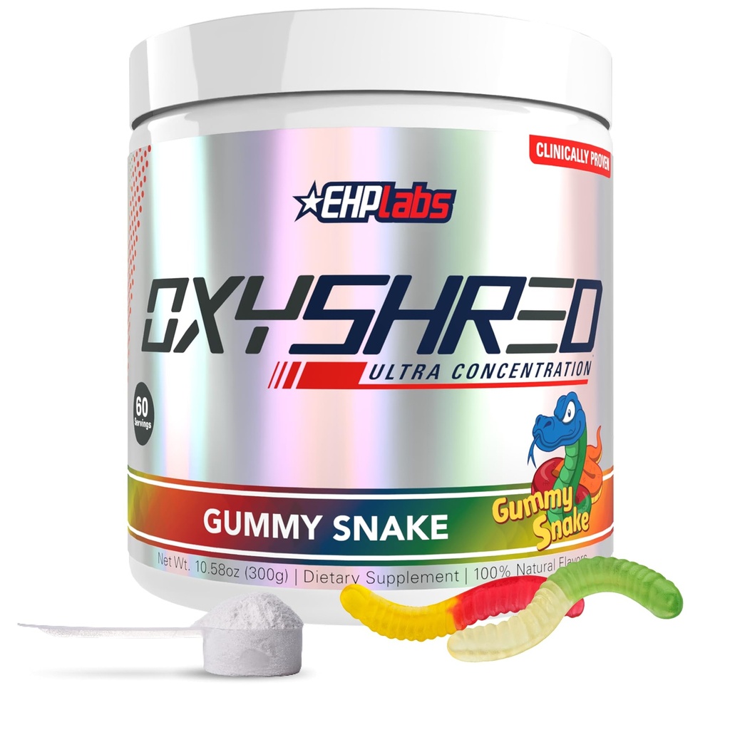 EHP LABS OxyShred Pre Workout Powder - Preworkout Powder with L Glutamine & Acetyl L Carnitine, Energy Boost Drink - Gummy Snake, 60 Servings