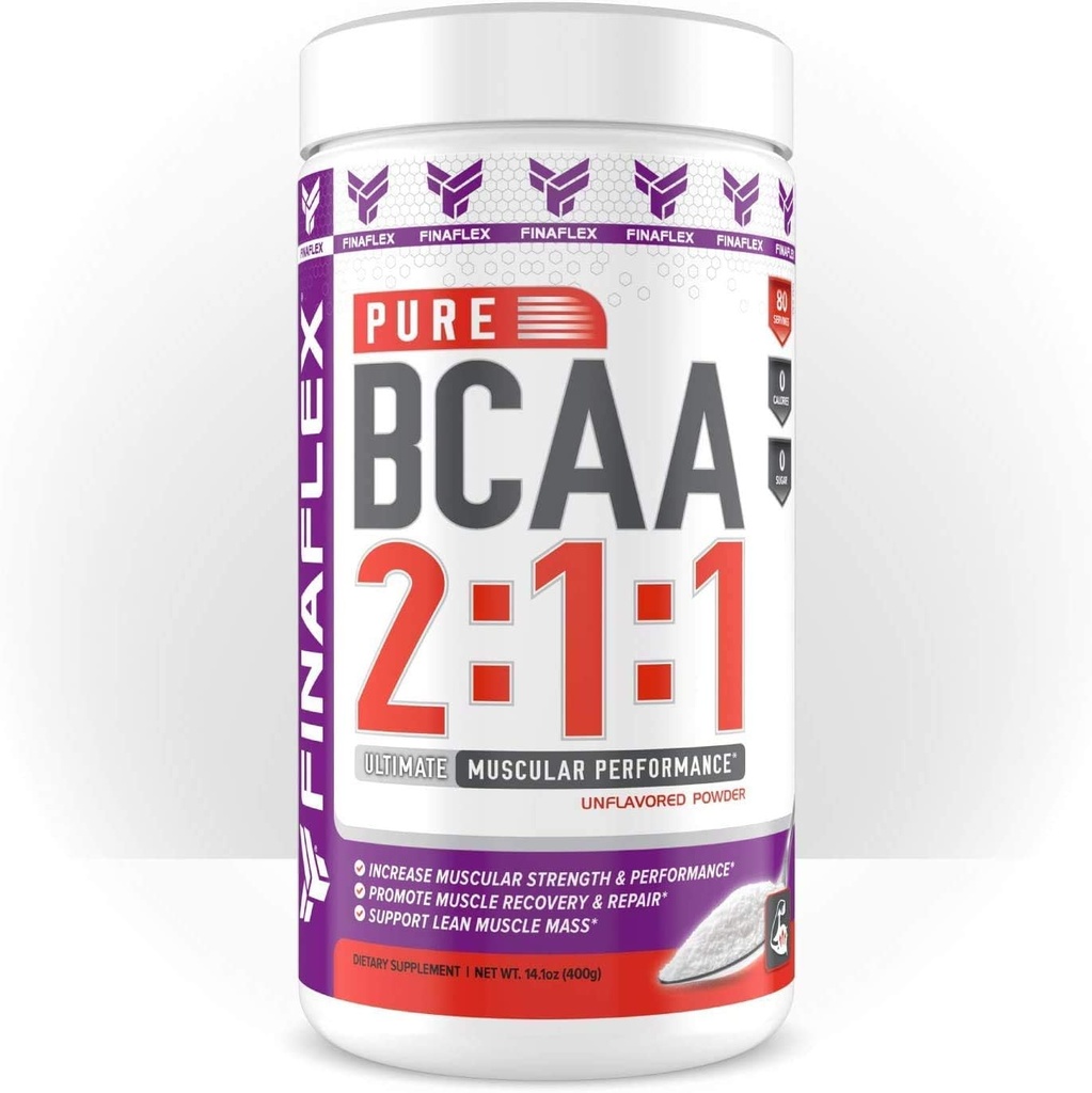 FINAFLEX Pure BCAA 2:1:1, Unflavored - 14.1 oz - promove a forza, recuperación e rendemento - con 2:1:1 Ratio de leucina, Isoleucina & Valine + Vitamina C - 80 servizos